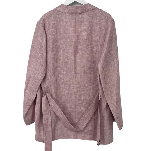 LAFAYETTE 148 NEW YORK One Button Blazer Jacket Pink Linen Pockets Belt XL NEW - Picture 6 of 9